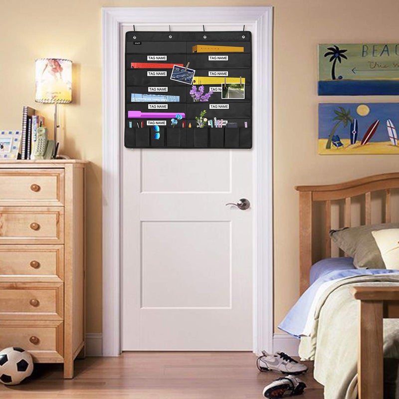 Sinzip Heavy Duty 10 Pocket Door Hanging File Organizer with Name Tag Holders, Black Wall Storage Pocket Charts with 4 Hangers, Great for Classroom, School, Home or Office Use (10 Nametag Pocket) - Image 4